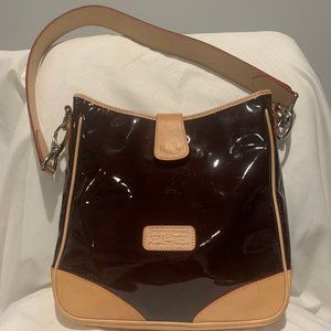 NEW Dooney & Bourke Burgundy Patent Leather &Tan Leather with Silver Buckle